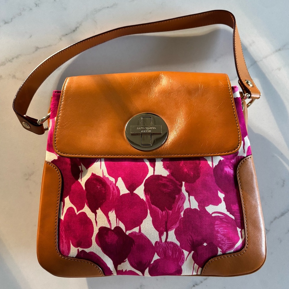 Kate Spade Bold Watercolor Fabric Bag with Leather Accents
